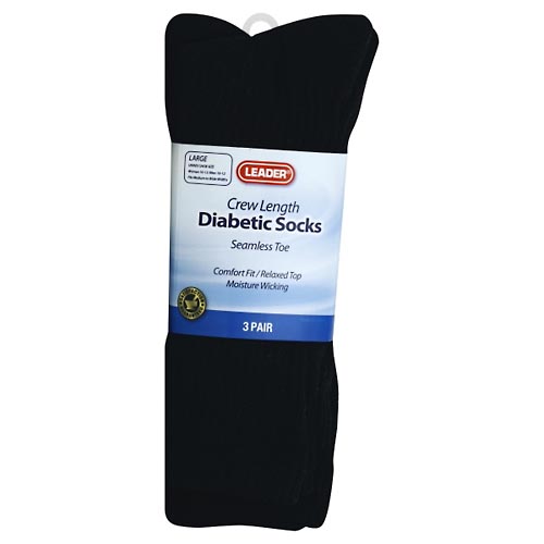 Image for Leader Diabetic Socks, Crew Length, Large,3pr from GREEN APPLE PHARMACY