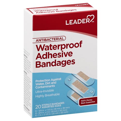 Image for Leader Adhesive Bandages, Antibacterial, Waterproof, Assorted Sizes,20ea from GREEN APPLE PHARMACY