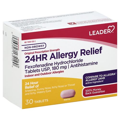 Image for Leader Allergy Relief, 24 Hr, Non-Drowsy, Original Prescription Strength, Tablets,30ea from GREEN APPLE PHARMACY