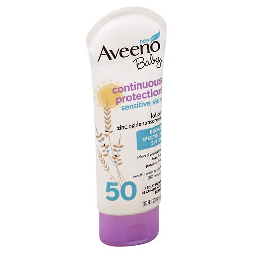 Image for Aveeno Sunscreen, Continuous Protection, Sensitive Skin, Lotion, Broad Spectrum SPF 50,3oz from GREEN APPLE PHARMACY